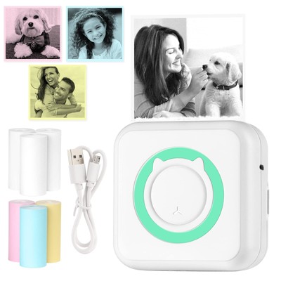 Portable Wireless Printer with 6 Rolls of Printing Paper Mini Pocket Bluetoot...
