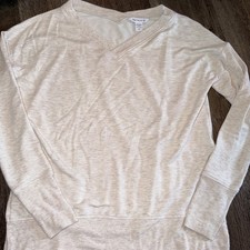 Athleta Heathered Modal Blend V Neck Sweatshirt Size Small Oatmeal