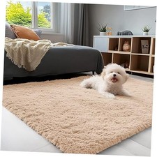 3x5 Machine Washable Small Bedside Rug, Soft Fluffy Shaggy Rugs 3x5 ft Beige