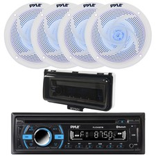 Pyle 1-Din Marine MP3/CD Receiver W/Cover, 4x 5.25" 180W Max Blue LED Speakers