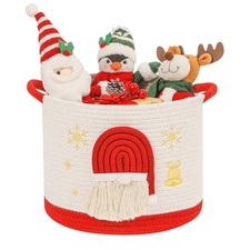 Christmas Basket Cotton Rope Blanket Storage Basket Large Christmas Buckets w...