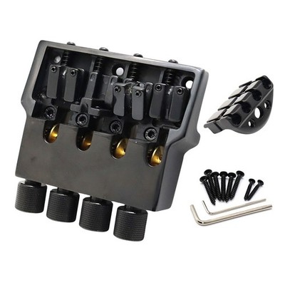 4-String Headless Electric Bass Bridge Roller Saddle Fixed Tailpiece Set Black