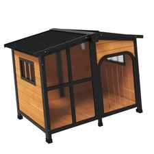 Outdoor Wooden Dog Kennel Asphalt Roof Yellow House XXL Cabin Shelter for Large