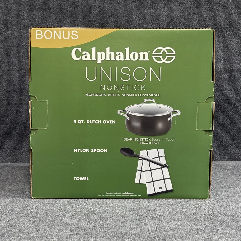Calphalon Unison Nonstick 5 Qt Dutch Oven Lid Set Spoon Towel Dishwasher Safe - Image 2 of 4