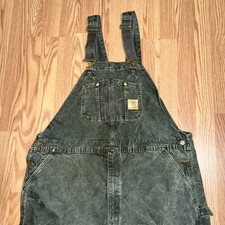 Carhartt MOS Green Duck Bib Overalls 46x30 Double Knee Canvas Moss Fade