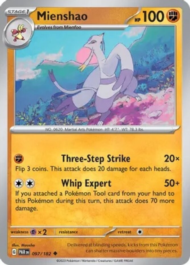 Mienshao - 097/182 - Uncommon - Reverse Holo (Lp) Paradox Rift - Fighting Pokémo