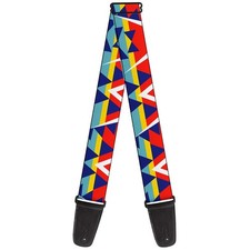 Guitar Strap - Geometric Triangles/Stripe Red/White/Blues/Yellow ACC NEW