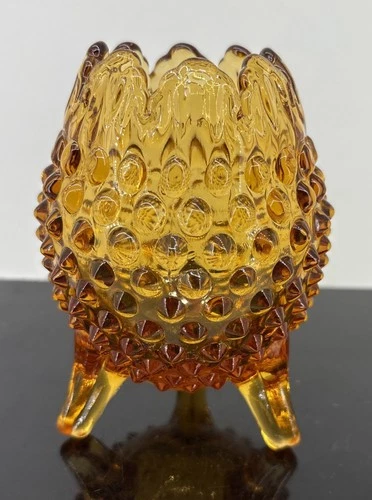 Vintage Fenton Amber Hobnail 3 Footed Vase 5” Tall