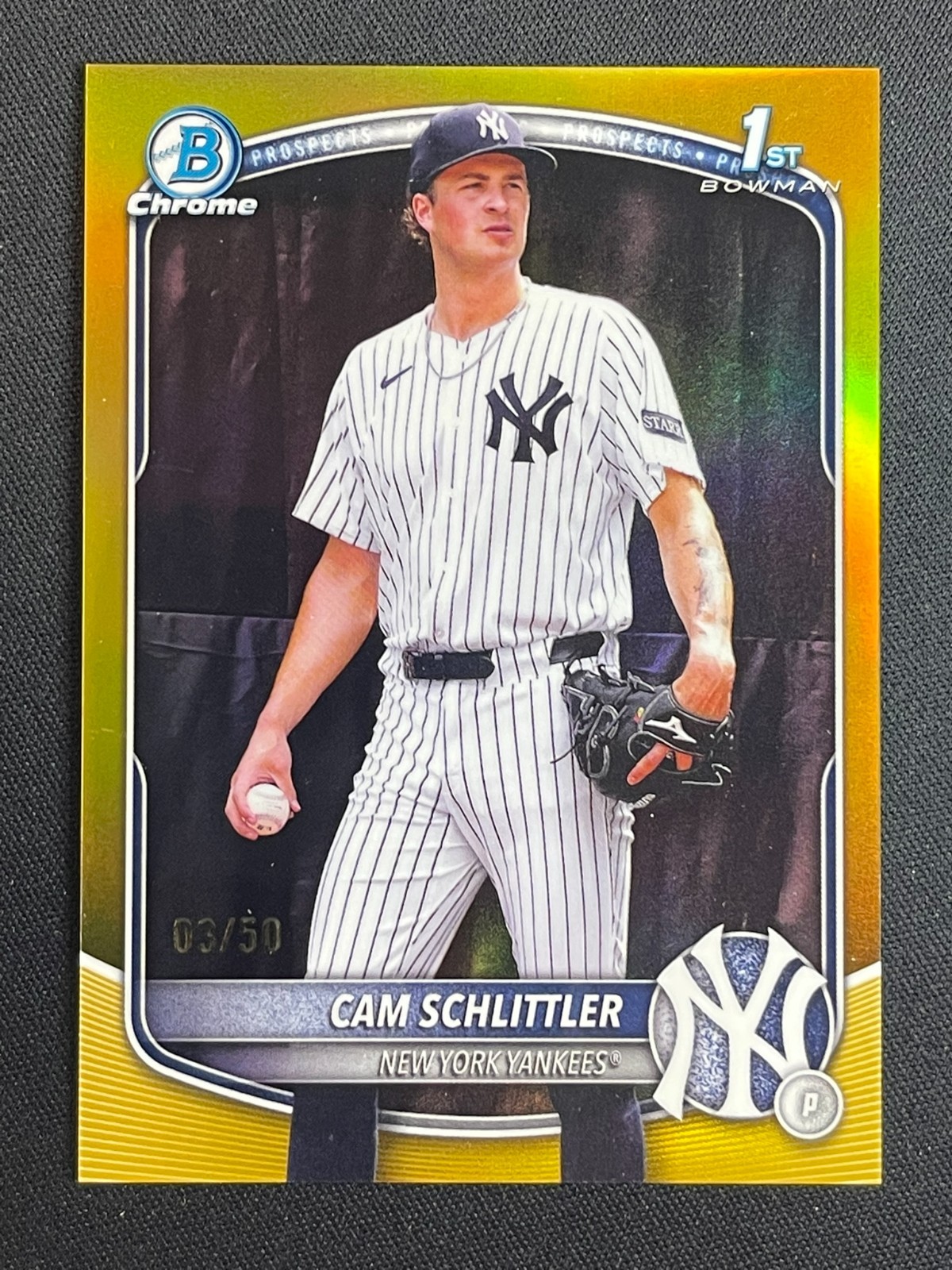CAM SCHLITTLER 1ST /50 TRUE GOLD 2025 BOWMAN CHROME NEW YORK YANKEES 1 BCP-166
