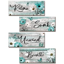 4 Pcs Farmhouse Bathroom Wall Decor Sign Daisy Flowers and Butterfly Bathroom...