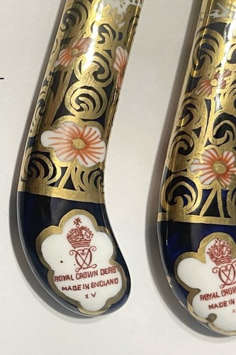 Set of 6 Royal Crown Derby Old Imari Fruit Forks w/Porcelain Handles - Picture 10 of 12