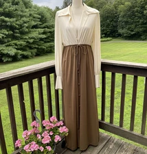 VANITY FAIR Hostess Gown Nightgown Dress Nylon Brown Grannycore 60s Vtg Medium