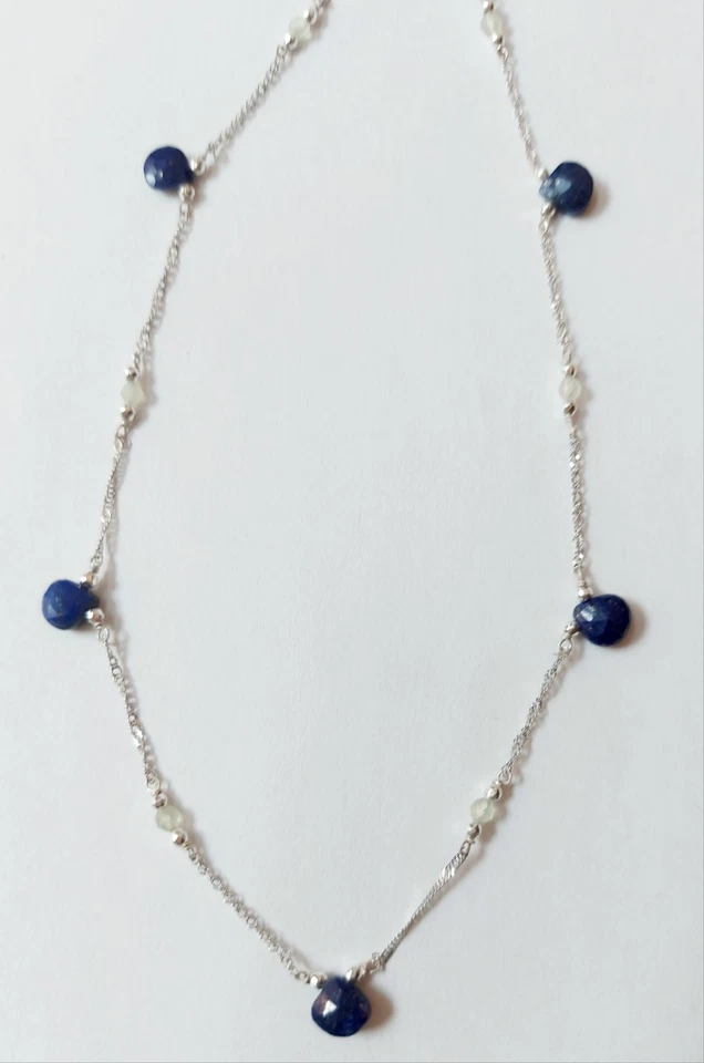 Collana in argento 925 singapore con lapislazzuli a goccia prenite ed ematite  - Immagine 2 di 4