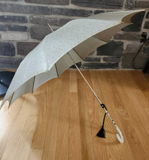 Vintage Umbrella Parasol dot grey 1940s Lucite Handle Opens Closes Ease
