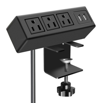 CCCEI 3 Outlet Desk Clamp Power Strip with USB Ports, Desktop 6FT, Black 