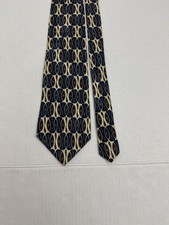 J.T. Beckett Men’s Neck Tie Wide Blue Gold Red Geometric All Silk USA Made C4