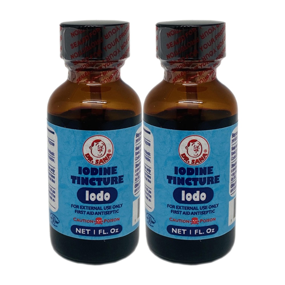 Dr Sana Iodine Tincture. First Aid Antiseptic. For Minor Wounds. 1 oz. Pack of 2