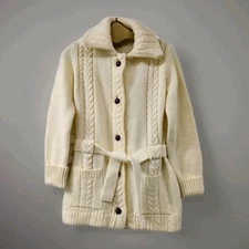 Vintage 70's Saks Fifth Avenue Potpourri Cable Knit Belted Cardigan Sweater L