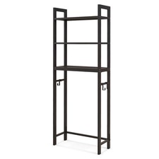 Over-The-Toilet Storage Shelf Space Saving Metal Bathroom Organizer Hooks Brown