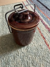 USA Made Small Stoneware Brown Crock With Lid And Latch