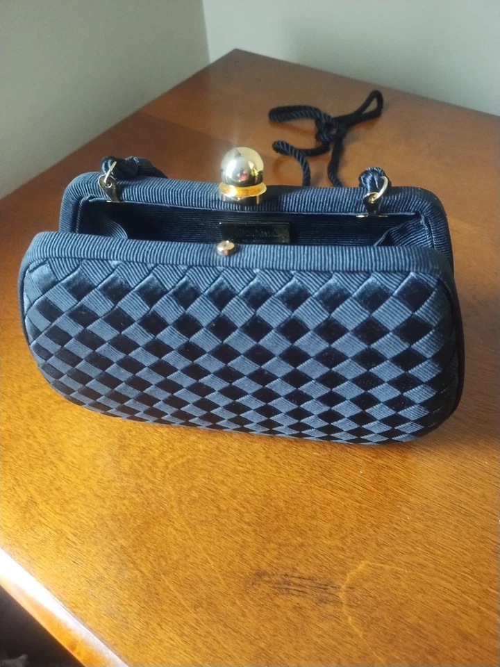 Neiman Marcus Vintage Black Satin Woven Hard Case Evening convertible bag - Image 2 of 4