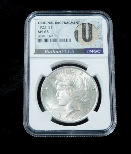 1923 $1 Silver Peace Dollar - MS63 NGC - Original Bag Fragment