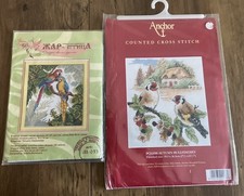 Pair Of Vintage Cross Stitch Kits Each With A Design Of Two Birds