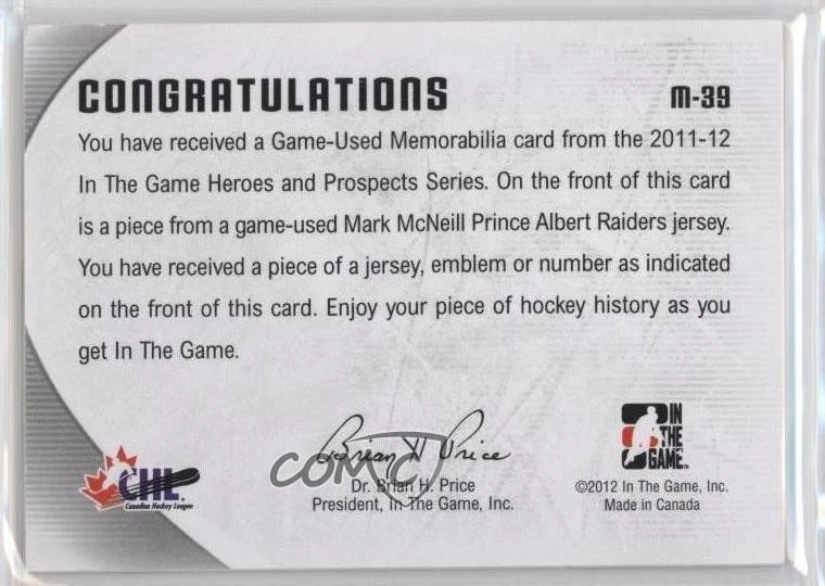 2011 ITG Heroes and Prospects Gold Jersey Spring Expo 1/1 Mark McNeill #M-39 2a8 - Image 2 of 3