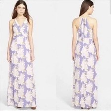 ASTR the Label Pandora Purple Floral Halter Maxi Dress V-Neck Side Slit Summer