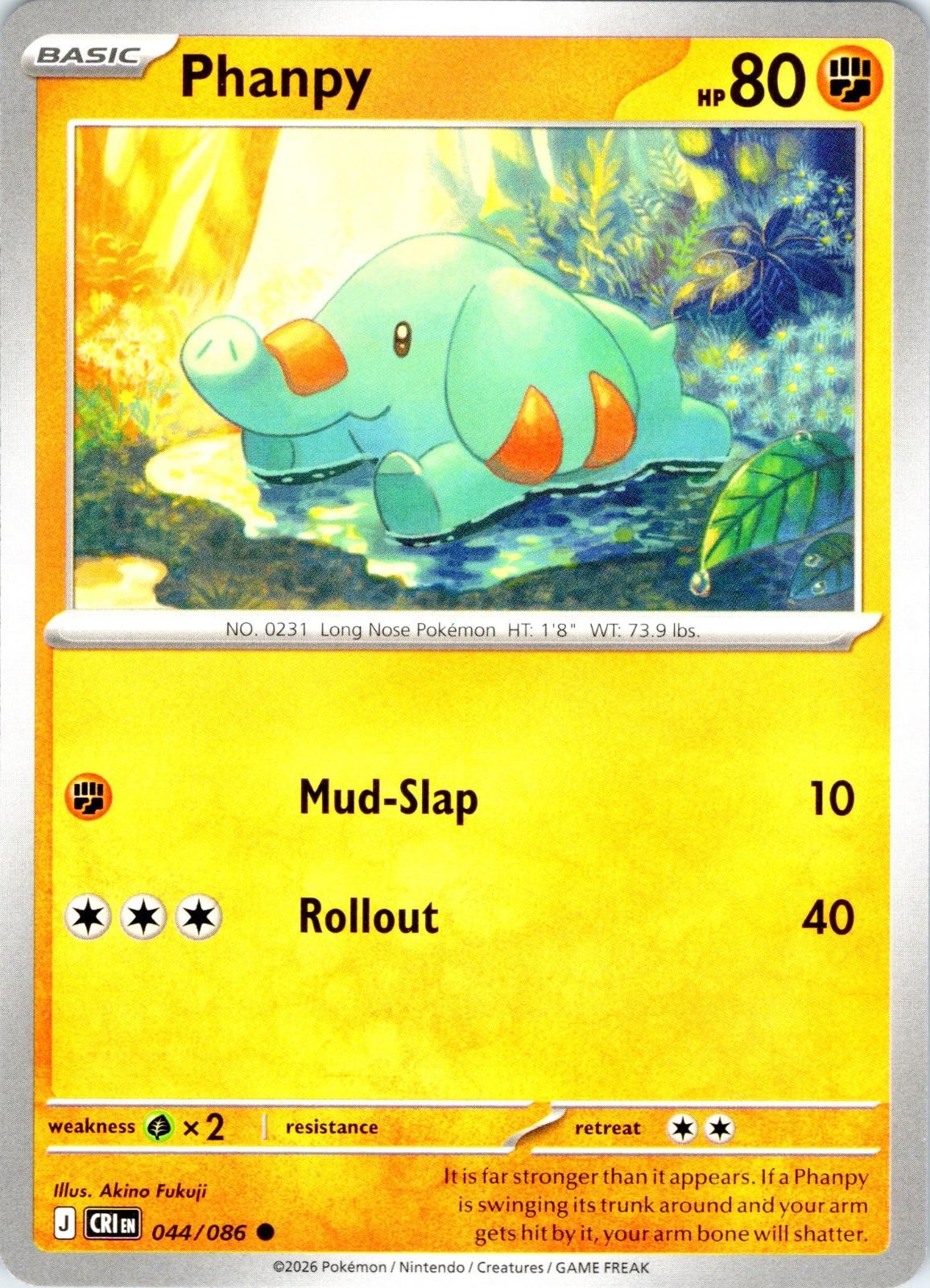 Phanpy 044/086 Common Chaos Rising Pokemon Near Mint