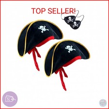 D-Fokes 2 Pieces Pirate Hat Skull Print Pirate Captain Costume Cap - Pirate Acce