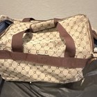 American Flyer Canvas Duffle Bag Beige Brown Geometric Adjustable Straps — photo 5
