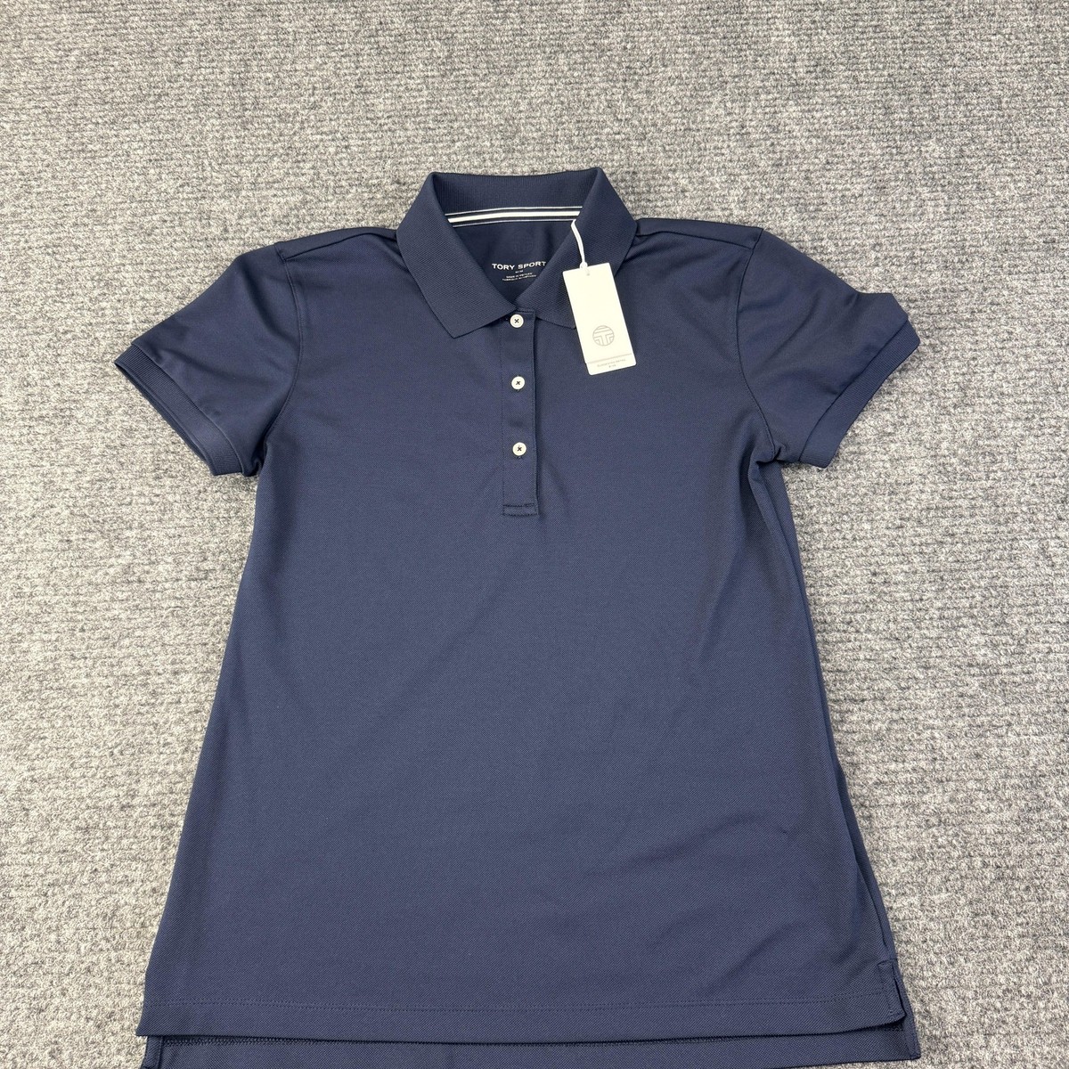 Tory Burch Sport Polo Shirt Womens Medium Navy Tech Pique Golf 