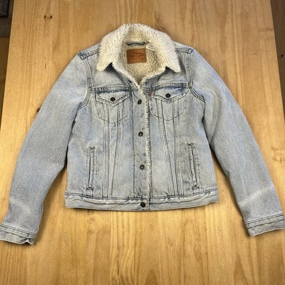 Levis Damen Sherpa Denim Trucker Jacke blau Borg gefüttert Größe S warm
