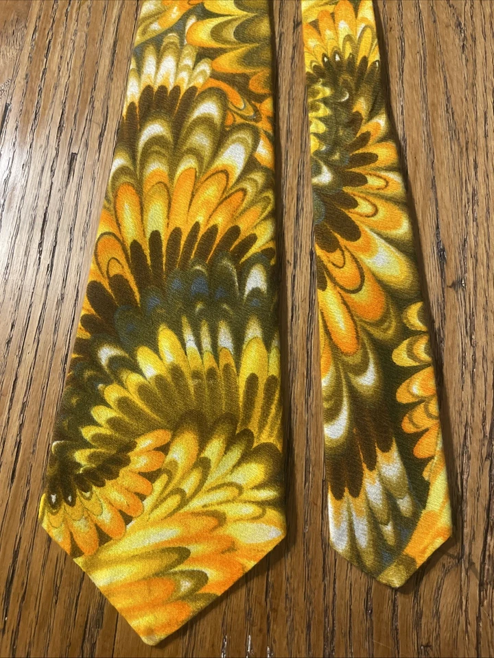 Corbata ancha retro abstracta vintage años 60 70 rara tela de corteza salvaje mod discoteca Foto 4 de 4