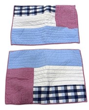 Pottery Barn Kids Quilted Red White  Blue Set of 2 Standard Shams Plaid