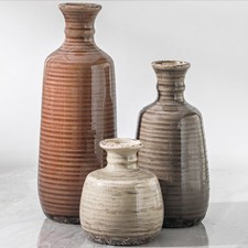 Ceramic Vases Set of 3, Neutral Rustic Farmhouse Large, 011 Vase - Brown 