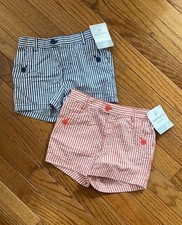 NEW Carter's Girls Size 6 Blue  Coral Striped Seersucker Shorts Lot Of Two NW
