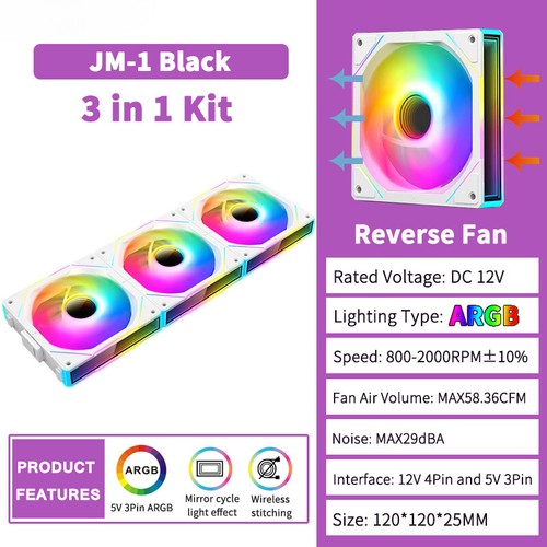 JM-1 PC Cooling Fan Mirror Cycle Light Effect PWM Water Cooling 360mm Cooler Fan - 第 7/28 張圖片