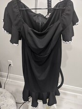 Zack Black Off Shoulder Dress White Ruffle Cuff Sz 18 NWT
