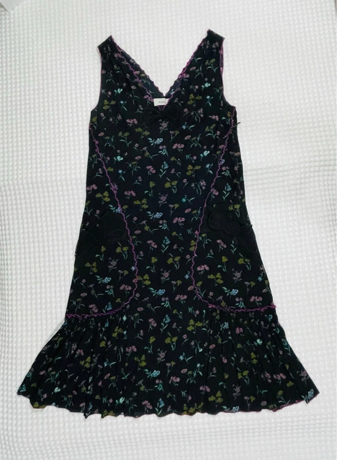 Autentico abito midi Coach 1941 passerella stampa fiori selvatici fiocco viscosa US 0 nuovo con etichette