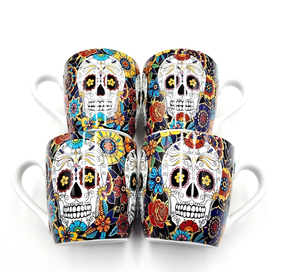 Williams Sonoma Día de los Muertos Día de los Muertos Juego de 4 Tazas Calavera de Azúcar NUEVO Foto 2 de 4