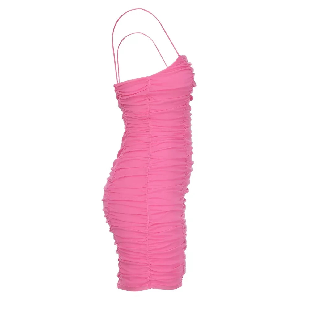 pink bodycon ruched dress Strappy Ruched Detail Cupped Mini Bodycon Dress In Pink | EGO US