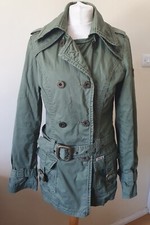 Khujo Womens Khaki Green Cotton Jacket Coat Belted Size M Fit Uk 10