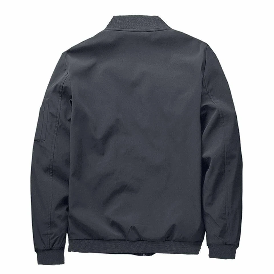 Men's Lightweight Baseball Jacket Full Zip Up Spring Fall Casual Work Pilot Coat - Image 3 of 4