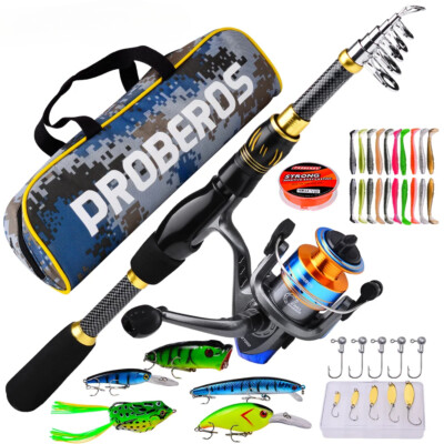 Fishing Combo Telescopic Rod and 5.1:1 Gear Ratio Spinning Reel Lures Hook Line