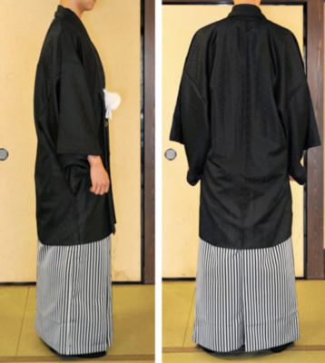 Japanese Men's Traditional Kimono HAORI Montsuki Hakama 3pcs Set