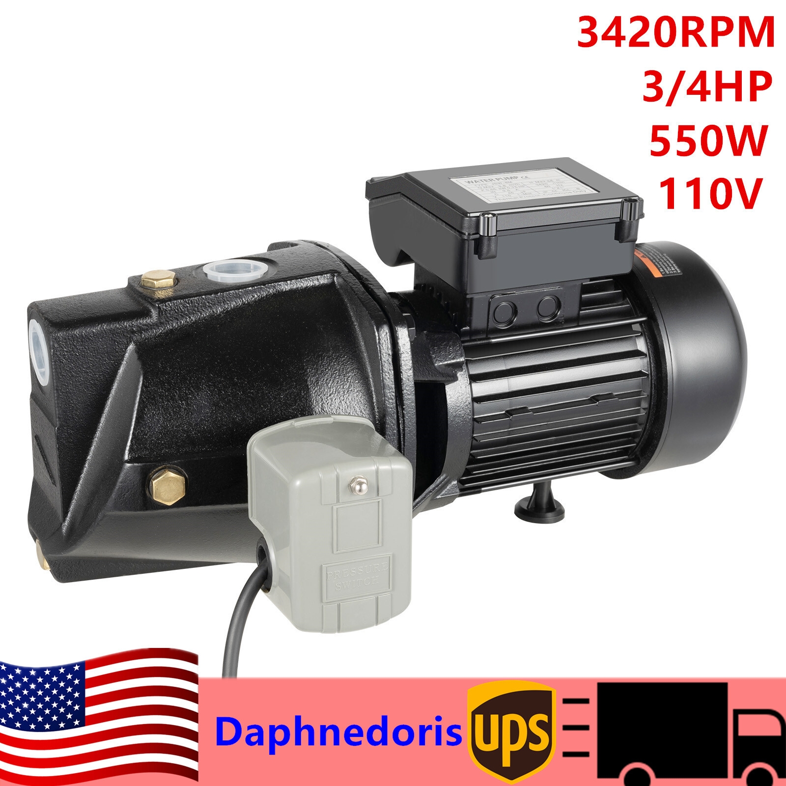 110V 3/4 HP Self-Priming w/ Pressure Switch Shallow Water Pump 1