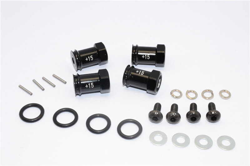 GPM Aluminum Hex Adaptor Set For Traxxas 1/16 Mini E-Revo, Slash, Summit - +15mm, 4 Pcs, Red - View #5