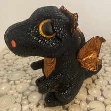 Ty Beanie Boo Merlin Medium Dragon Black & Orange 2017 Exclusive Plush